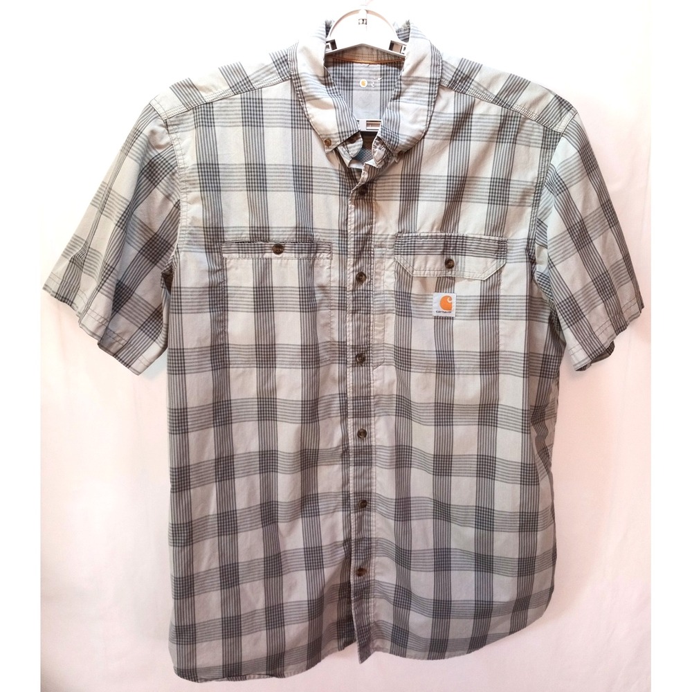 Carhartt Force Men's Button Up Short Sleeve Shirt, XL Tall, Gray, Relaxed Fit